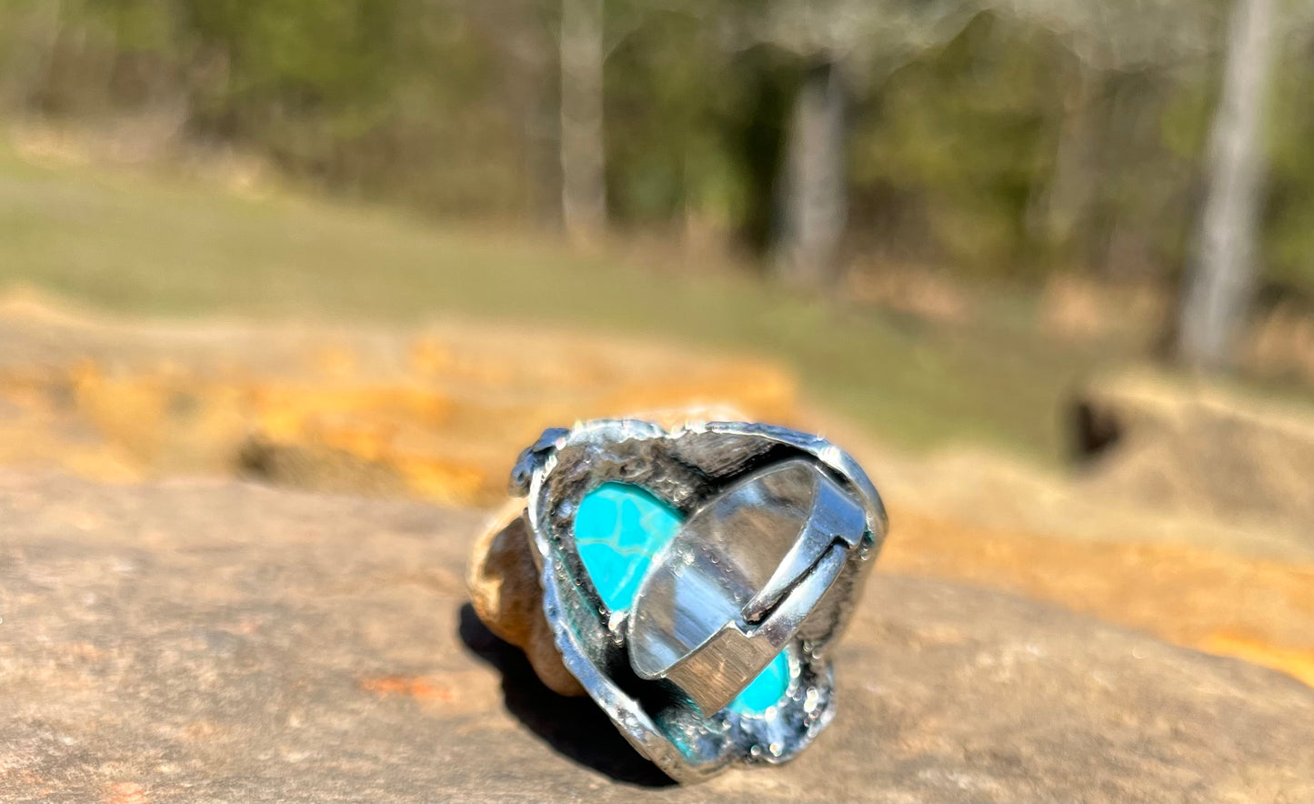 Turquoise Ring with Detailed Band