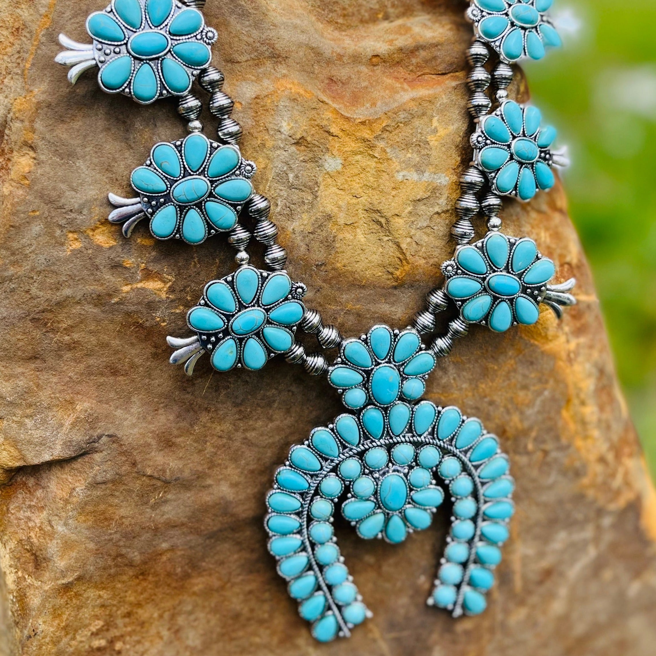 Wonderland Squash Blossom Western Turquoise Necklace – Bohemi-Y'all