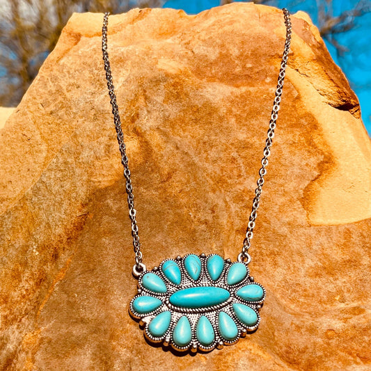 Western Concho Floral Turquoise Necklace