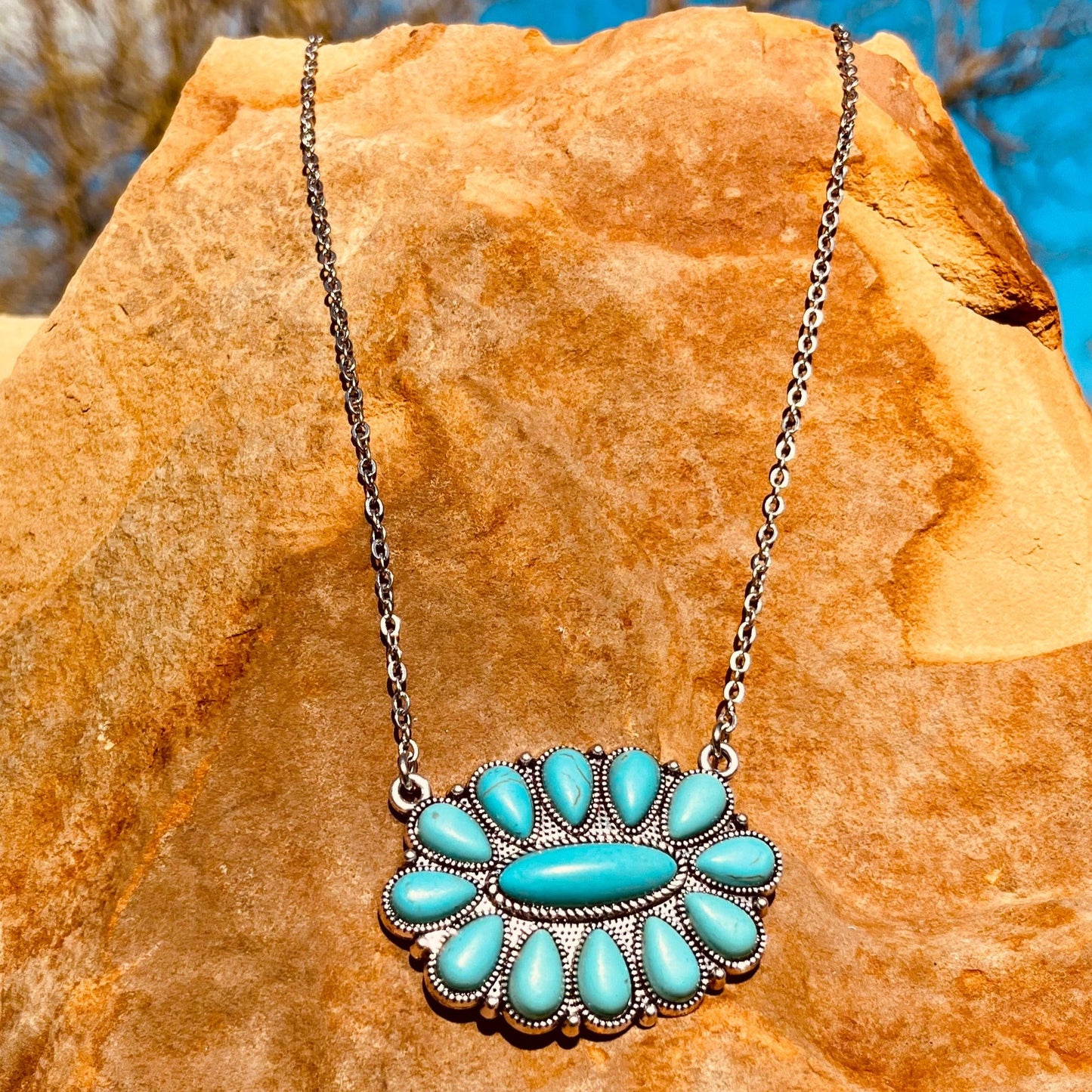 Western Concho Floral Turquoise Necklace