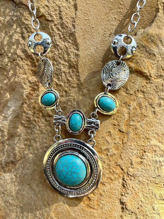 Turquoise and Silver Stepping Stone Necklace