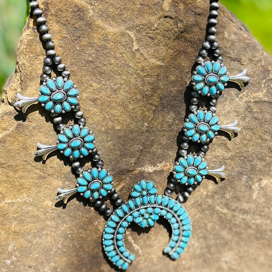 Western Turquoise Squash Blossom Necklace