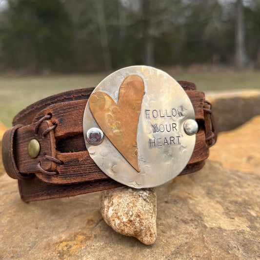 "Follow Your Heart" Leather Cuff