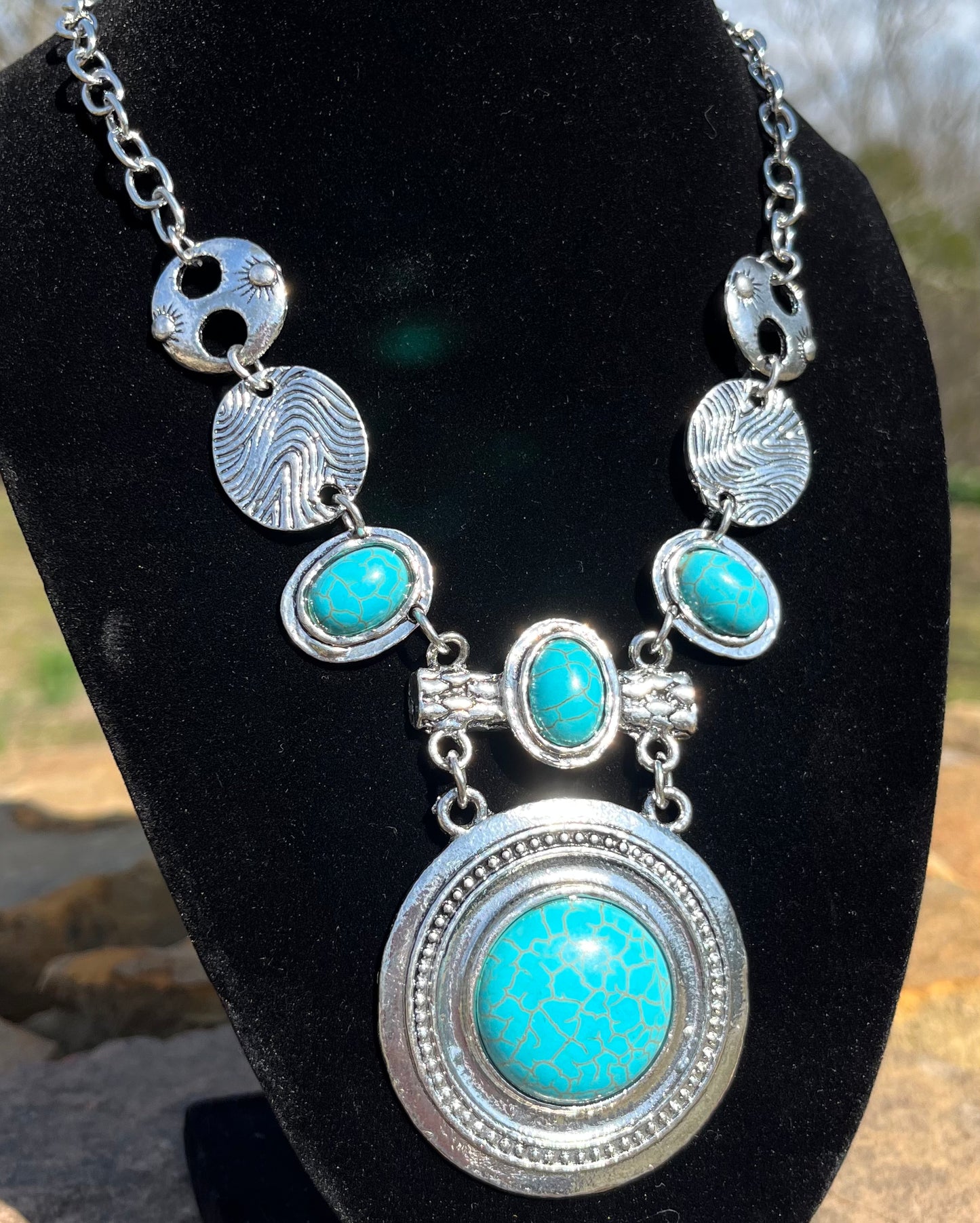 Turquoise and Silver Stepping Stone Necklace